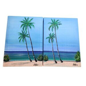 Antigua Beach Shoreline Original Oil Paintings on Canvas Signed P Looby 2009